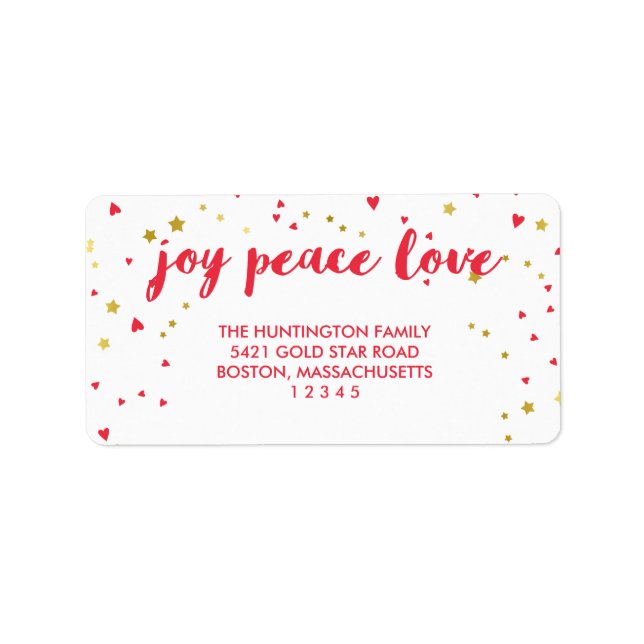 Joy Peace Love | Hearts & Stars | Christmas Label (Front)