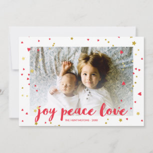 Joy Peace Love   Hearts & Stars   Christmas Photo Holiday Card