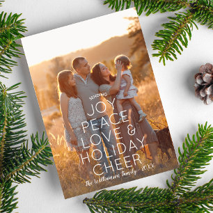 Joy Peace Love Holiday Cheer Modern Photo Card