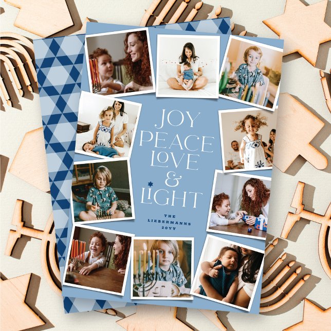 Joy Peace Love & Light Hanukkah 10 Instant Photo Holiday Card (Creator Uploaded)