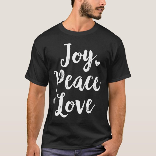 Joy Peace Love Red Brushed Script Womens Holiday  T-Shirt (Front)