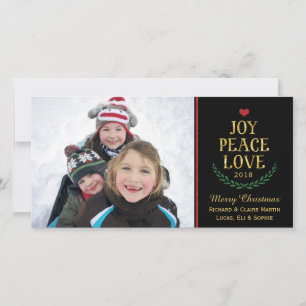 Joy Peace Love Simple Faux-Glitter Photo Card