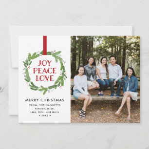 Joy Peace Love Wreath Holiday Card