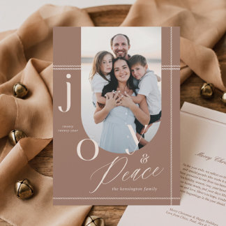 Joy & Peace Minimal Plaid Arch Photo Christmas Holiday Card