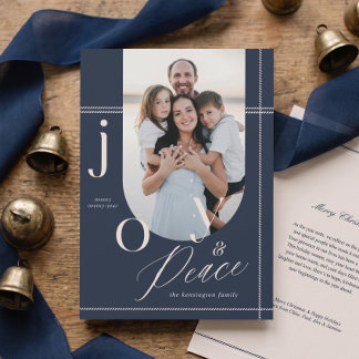 Joy & Peace Minimal Plaid Arch Photo Christmas Holiday Card