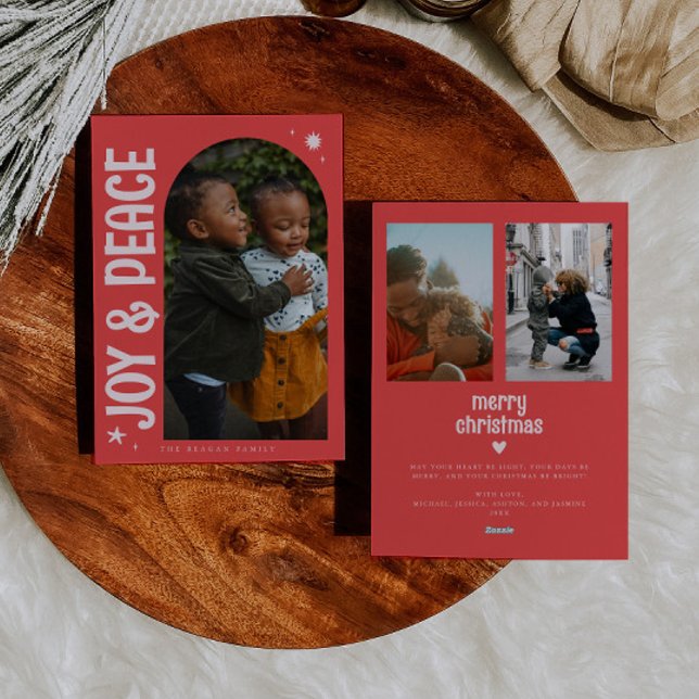 Joy & Peace Minimalist Red Arch Holiday Card (Creator Uploaded)