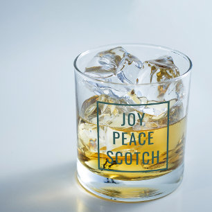 Joy Peace Scotch   Funny Modern Christmas Holiday Whiskey Glass