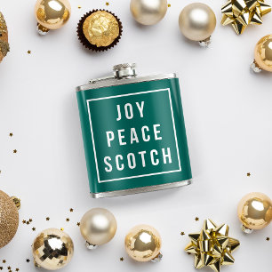 Joy Peace Scotch   Green & White Funny Holiday Hip Flask