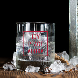Joy Peace Vodka   Funny Modern Christmas Holiday Whiskey Glass