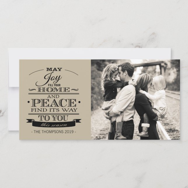 JOY PEACE Xmas Christmas Family Photo Photocard Holiday Card (Front)