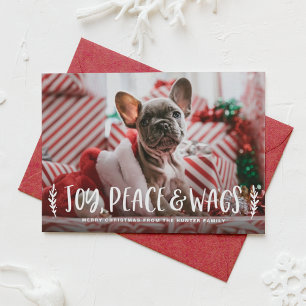 Joy Peach Wags Lettering Dog Photo Holiday Card