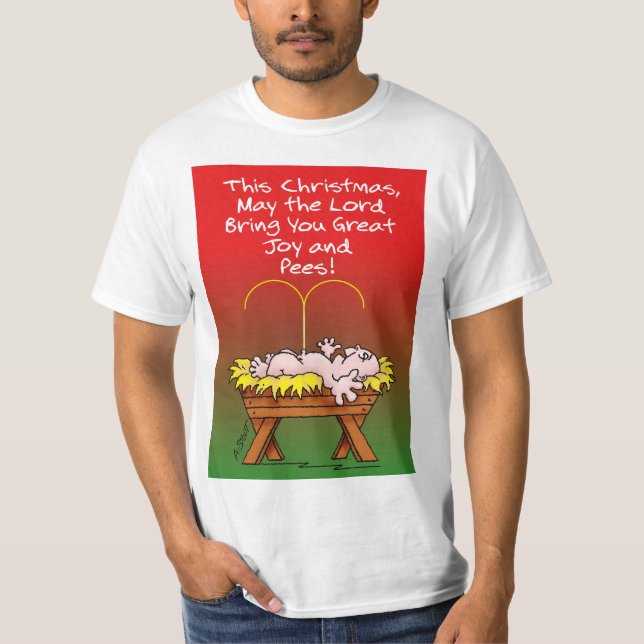 Joy & Pees!!! - Funny Christmas T-Shirt (Front)