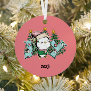 Joy Penguin Christmas Metal Tree Decoration