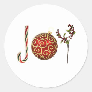 Joy personalised candy cane ornament holly classic round sticker