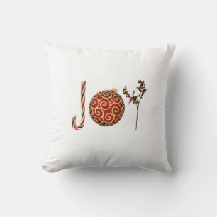 Joy personalised candy cane ornament holly cushion