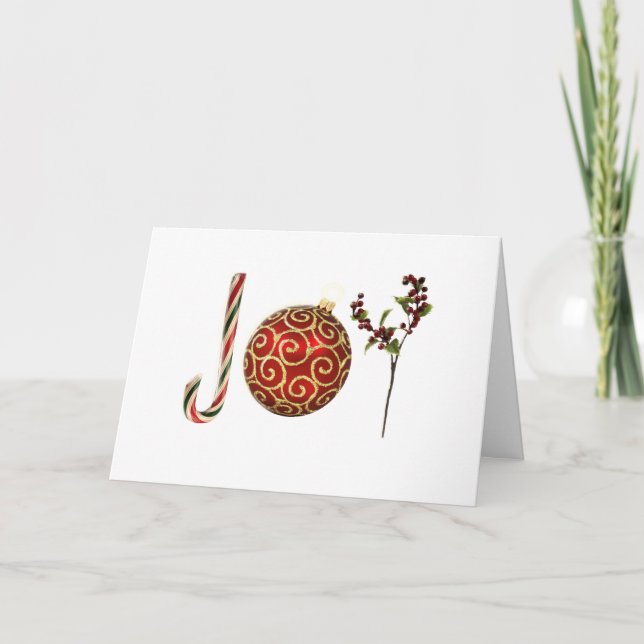 Joy personalised candy cane ornament holly holiday card (Front)