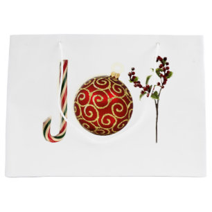 Joy personalised candy cane ornament holly large gift bag