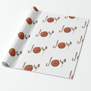 Joy personalised candy cane ornament holly wrapping paper