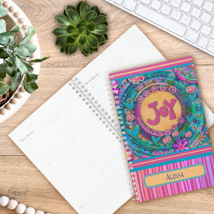 Joy Personalised Name Pretty Pink Floral Stripe Planner