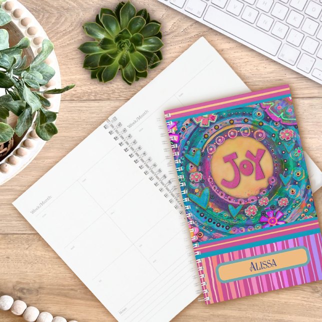 Joy Personalised Name Pretty Pink Floral Stripe Planner (Creator Uploaded)