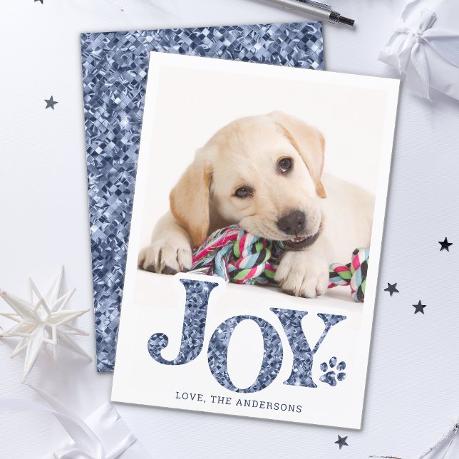 JOY Personalised Pet Photo Blue Paw Print Dog  Holiday Card (Creator Uploaded)