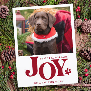JOY Personalised Pet Photo Red Paw Print Dog Holiday Postcard