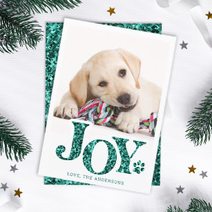 JOY Personalised Pet Photo Teal Paw Print Dog  Holiday Card