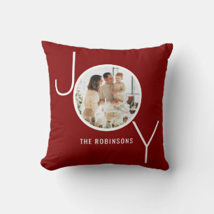 Joy Personalised Photo Christmas Holiday Red Cushion