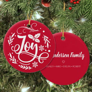 Joy Personalized Family Name Christmas Holiday Ceramic Tree Decoration