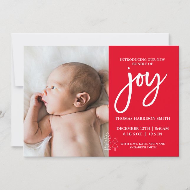 Joy Photo Baby Announcement Red (Front)