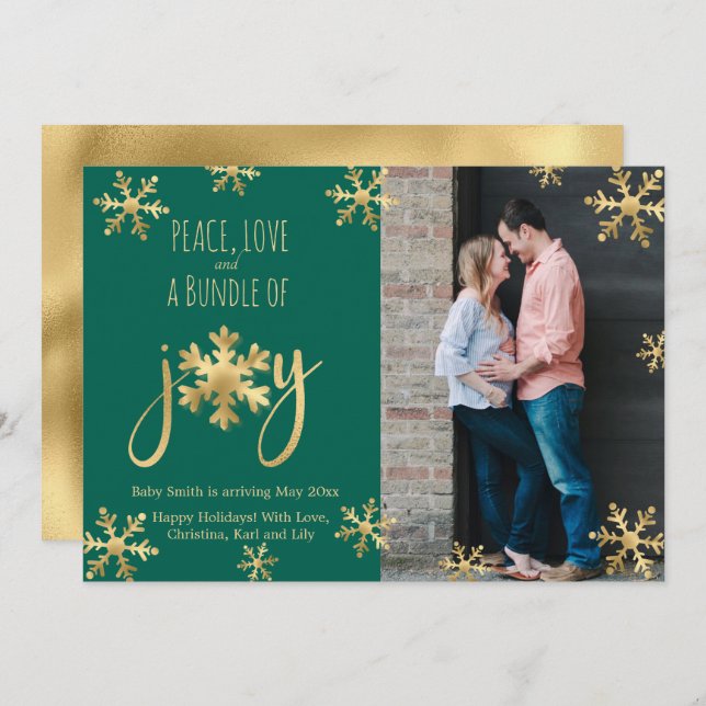 Joy Photo Christmas Pregnancy Announcement Cards (Front/Back)