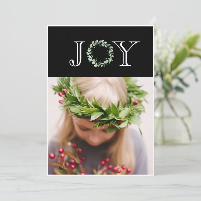 Joy Photo Elegant Christmas Personalised Holiday Card (Standing Front)