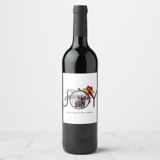 Joy Photo Merry Christmas Holiday Photo Wine Label (Front)