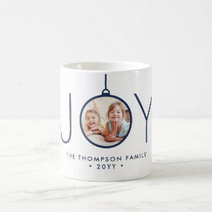 JOY Photo Navy Blue White Modern Christmas Holiday Coffee Mug