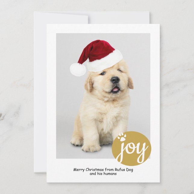 Joy Photo Personalised Christmas Dog Paw Print Holiday Card (Front)