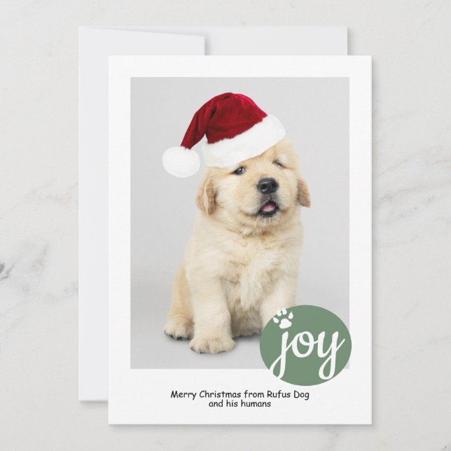 Joy Photo Personalised Christmas Dog Paw Print Holiday Card (Front)