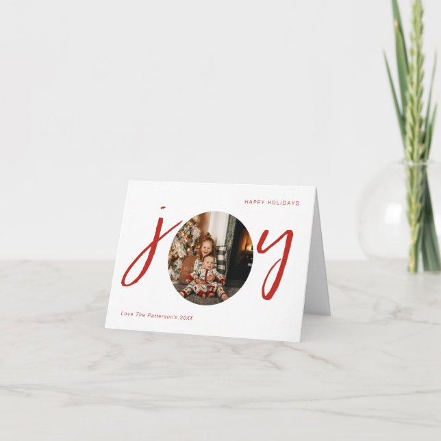 Joy Photo Script Folded Happy Holiday Card (Front)