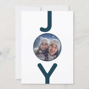 Joy photo white blue Christmas card