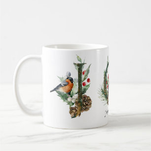 JOY Pine Cone Red Berry Birds Christmas Holiday Coffee Mug