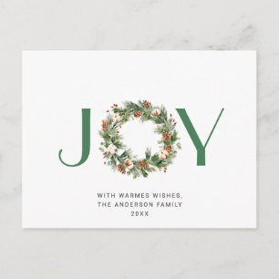 JOY Pine Cones Fir Wreath Merry Christmas Holiday Postcard
