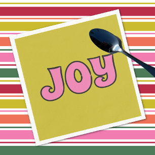Joy Pink and Lime Green Retro Christmas Napkin