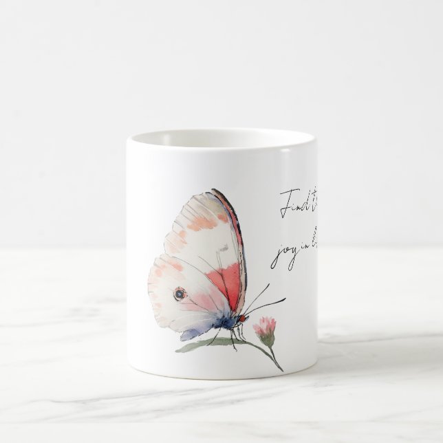Joy Pink Butterfly Coffee Mug (Center)