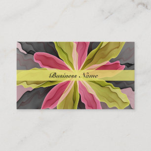 Joy, Pink Green Anthracite Fantasy Flower Fractal Business Card