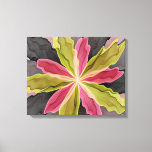 Joy, Pink Green Anthracite Fantasy Flower Fractal Canvas Print