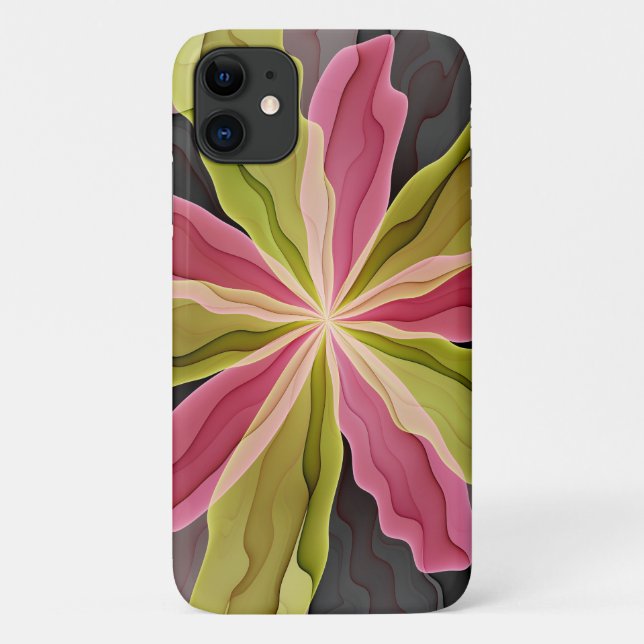 Joy, Pink Green Anthracite Fantasy Flower Fractal Case-Mate iPhone Case (Back)