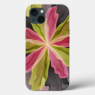 Joy, Pink Green Anthracite Fantasy Flower Fractal iPhone 13 Case