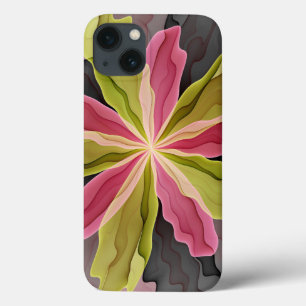 Joy, Pink Green Anthracite Fantasy Flower Fractal iPhone 13 Case