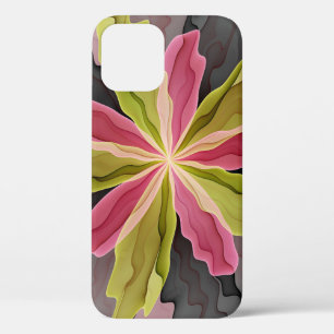 Joy, Pink Green Anthracite Fantasy Flower Fractal iPhone 12 Pro Case