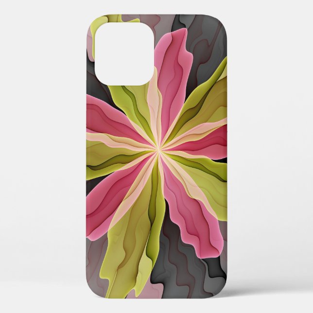 Joy, Pink Green Anthracite Fantasy Flower Fractal Case-Mate iPhone Case (Back)
