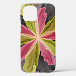 Joy, Pink Green Anthracite Fantasy Flower Fractal iPhone 12 Pro Case
